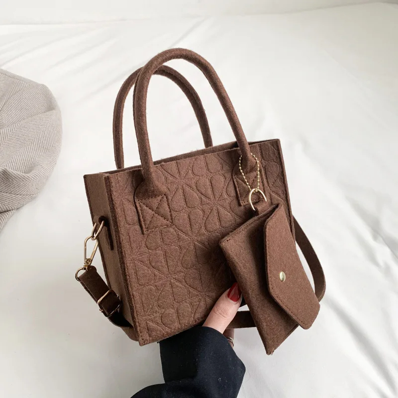 Hot Korean Version Of Minimalist Women's Bag With Felt Lightweight Designer Handbag, New Shoulder Bag Two-piece Set For Women's Handbag
