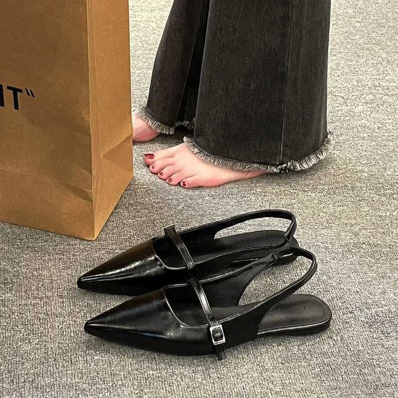 French flat black toe sandals fairy womens shoes 2025 Chinese New Year summer point diamond temperature single shoes Zapatos De Mujer Y241211