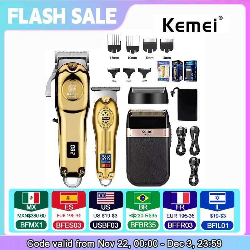 Kemei KM-2628 KM-678 KM-2024 Professional Electric Hair Clippers Beard Clipper Rechargeable Mens Shaver Hair Trimmer Kit Men W241212