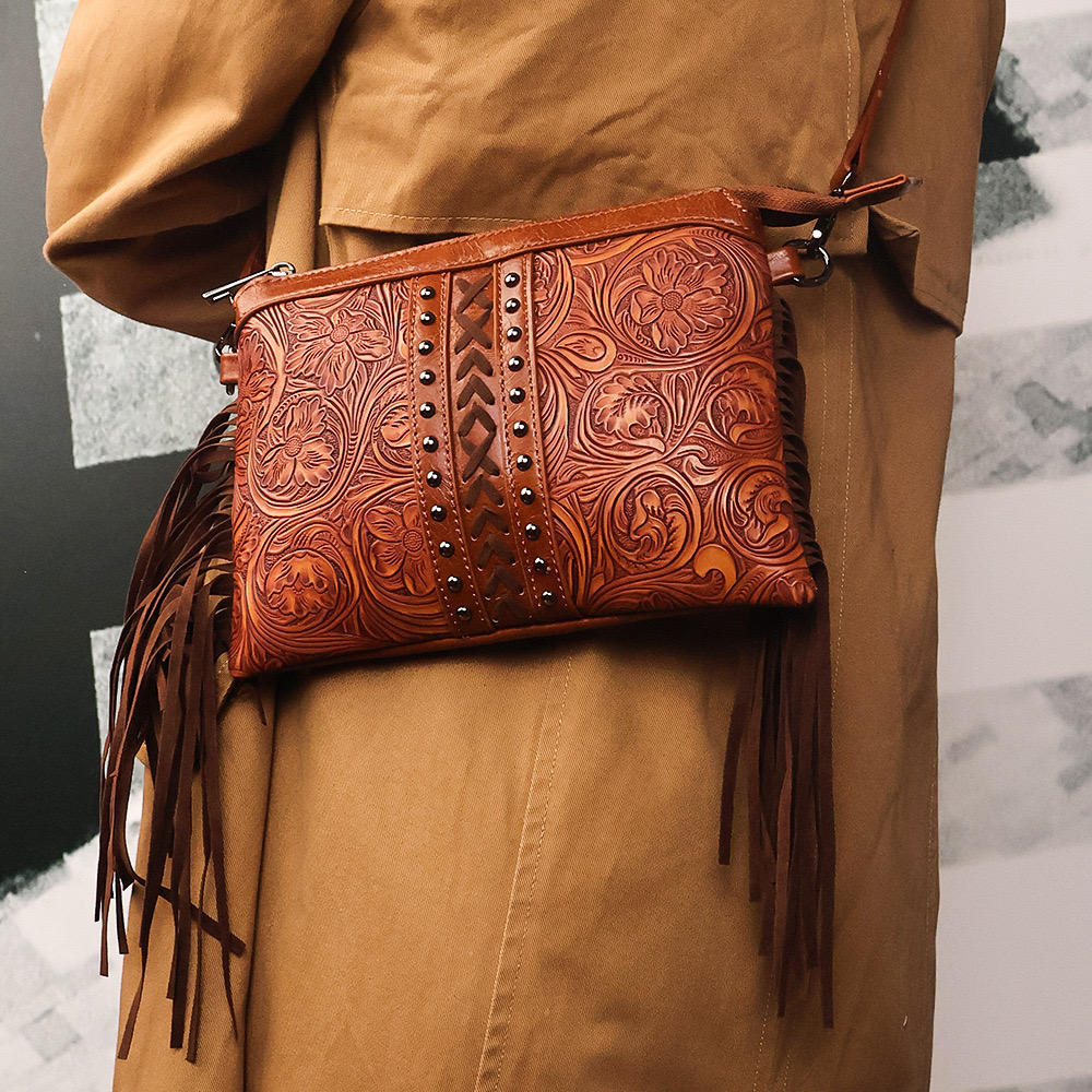 Western Bohemian style Su New crossbody emed mobile phone autumn women 2024 shoulder bag high-end feeg