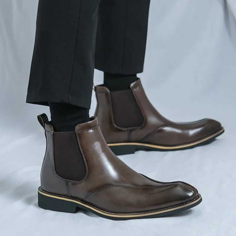 Gentle Bussiness Chelsea Boots Men Autumn Winter Casual Leather Boots Man Slip High Top Mens Dress Shoes botas chelsea hombreXJ241212