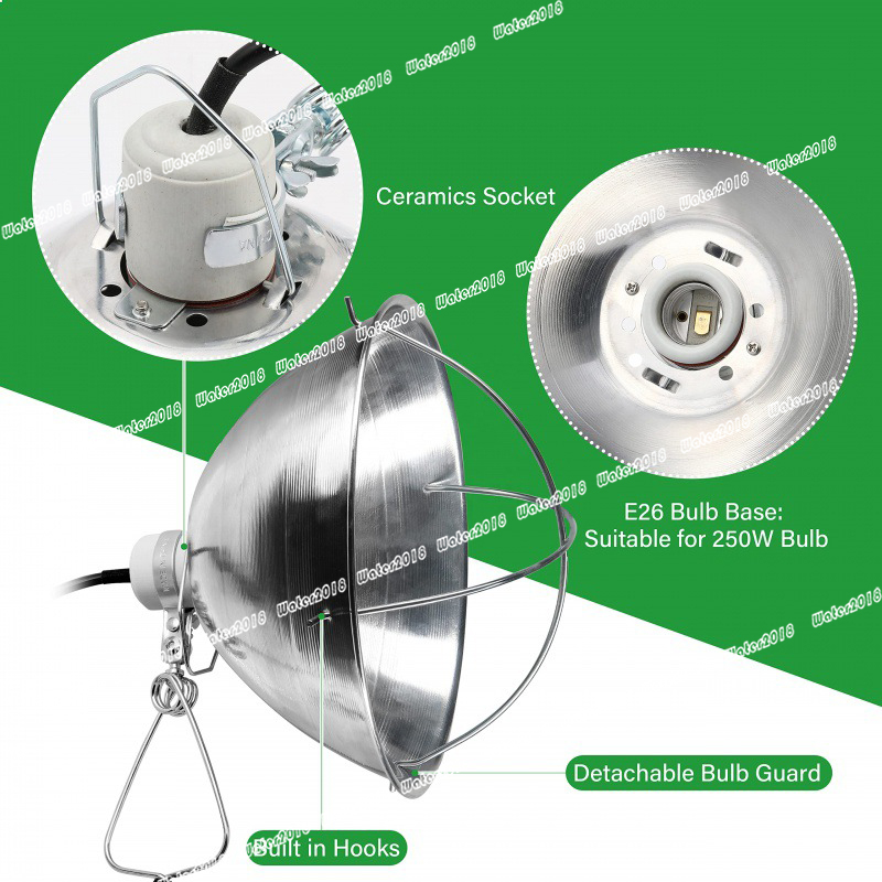 Clamp Lamp Light Aluminum Reflector& 10' Cord up to 150W With 18/2-Gauge 6 Feet Cord, Silver(No Bulb Included)