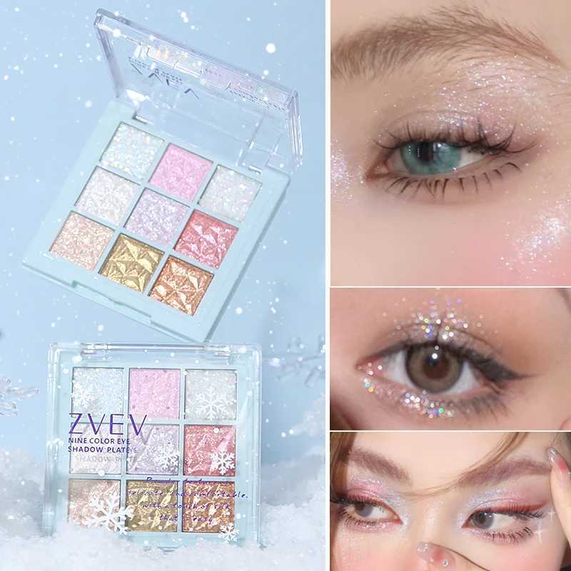 9-color eye shadow flash fluorescent snowflake sequin flash eye shadow palette waterproof shimmer silkworm cosmeticsW241212