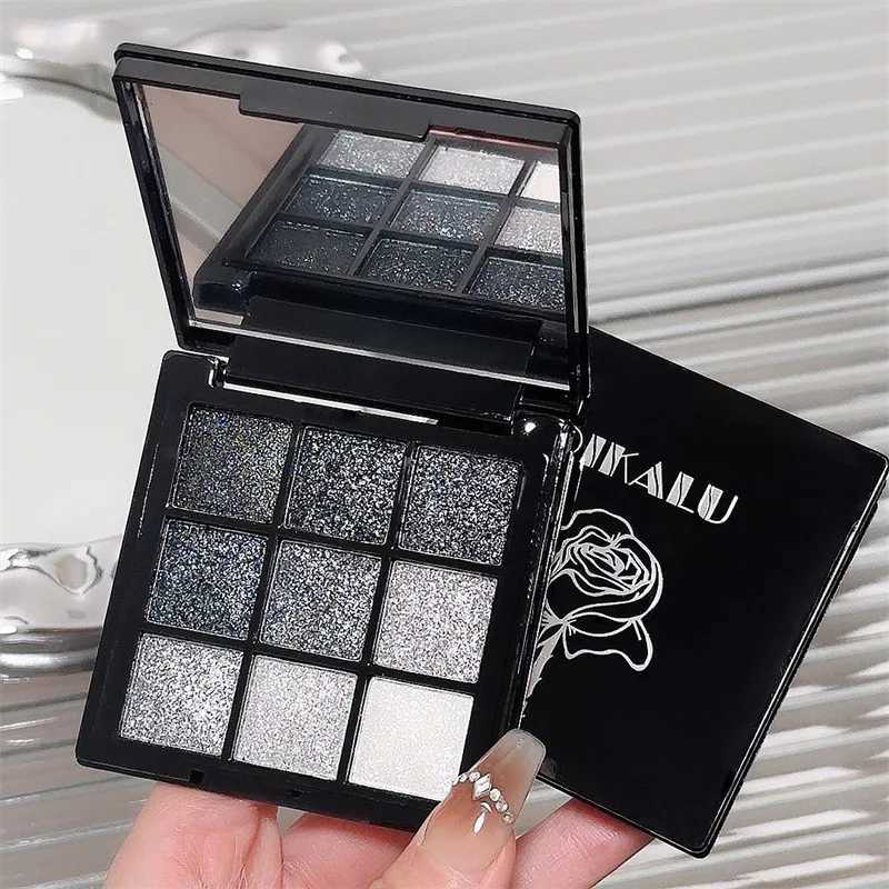 9-color full flash eye shadow palette black gray silver shimmer smoke punk eye shadow palette makeup halloween eye shadow pigmentW241212