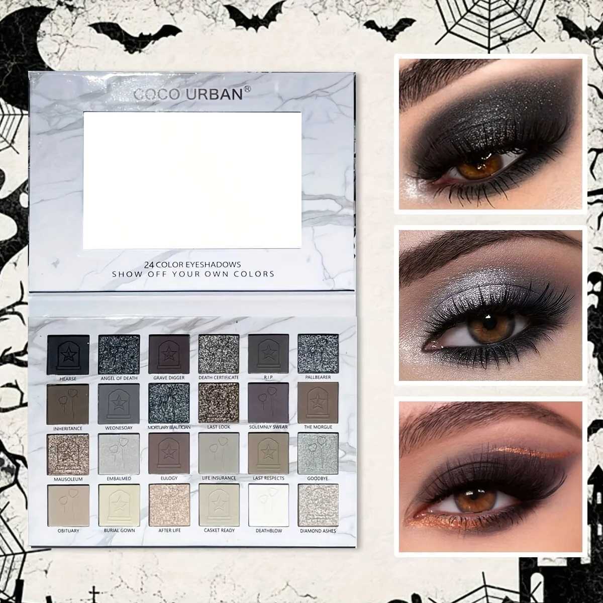 24 color eye shadow tray mirror shiny black smoke gray clothingW241212