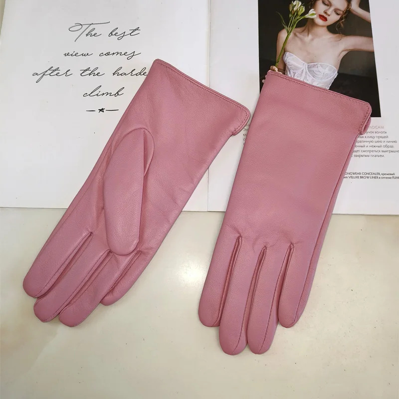 Ladies Sheepskin Gloves Classic Solid Color Versatile Leather Spring Knit Lining Cycling Driving Gloves Autumn 241212