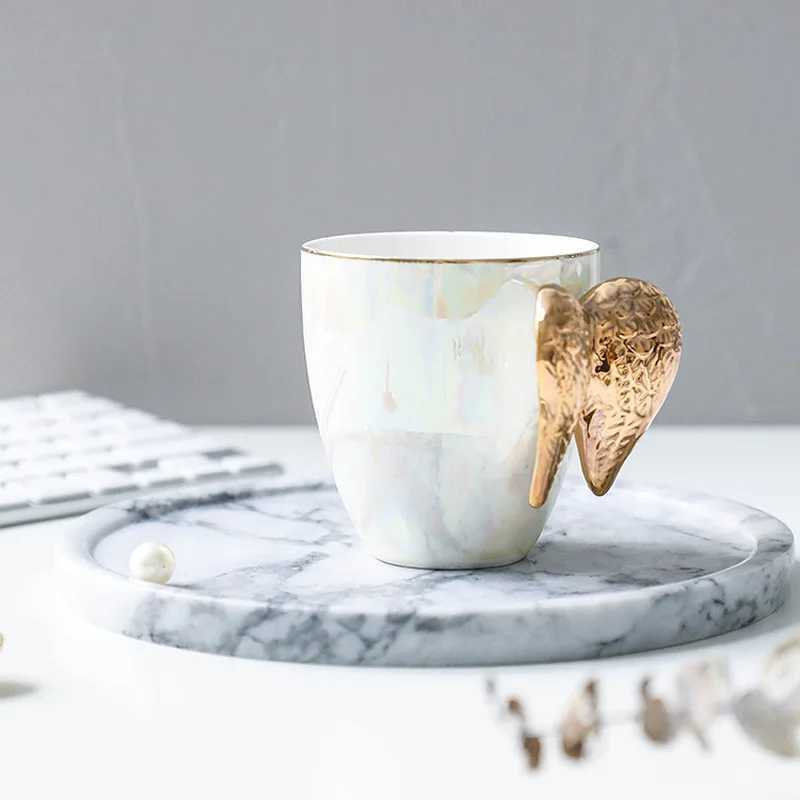 Ceramic g Goodens Golden Angel Wings Cup Lamp Luxury Tea Cup Coffee Milk g Couple Birthday Gift Cup Y241211