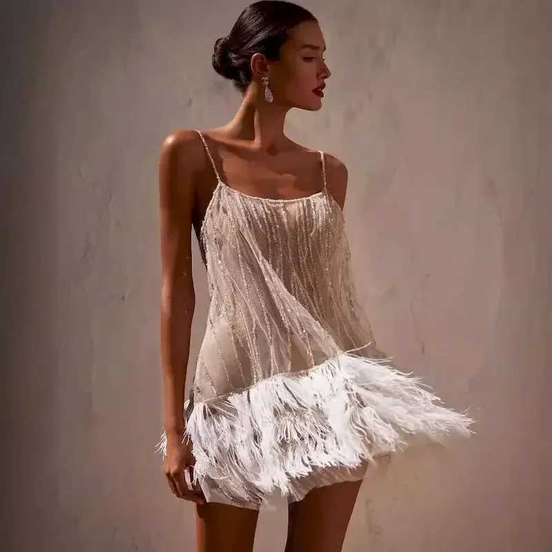 Urban Sexy Dresses JINIA Summer Sexy S Through Tassels Mini Dresses For Women 2025 Sequins Slveless Sling White Ladies Party Dress Clubwear Y241212KIO