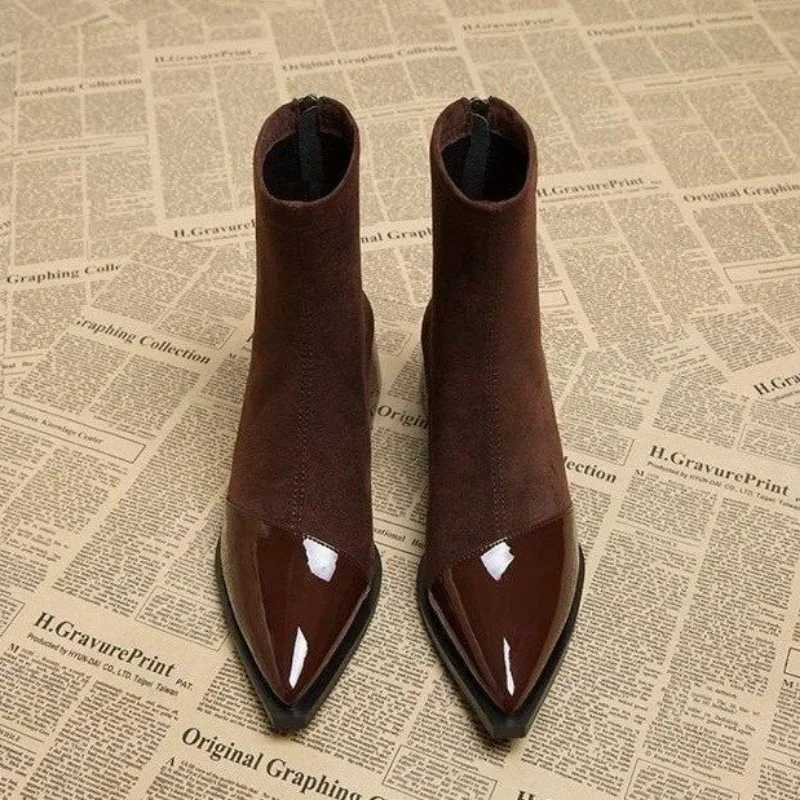 Autumn Winter Fleeces Women Sock Ankle Boots Fi Square Heel Ladies Elegant Keep Warm Short Booties Womens FootwearXJ241212