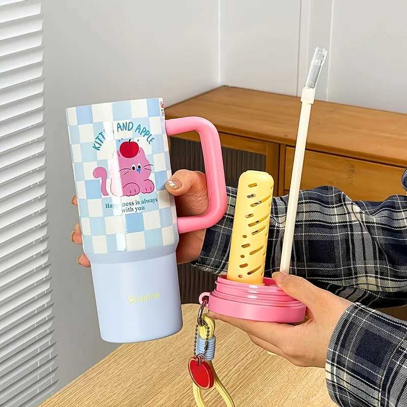 1Pc Couple Cute Dog Hot Cup 800ml Large Capacity Suitable for Students and Non Workers Holding Coffee Cup with Handle Straw Pendant Y241211