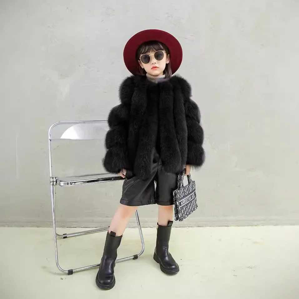 Autumn and Winter New Fox Fur Coat for Girls Trendy Personalized Warmth Patchwork Coat Fashion Children ClothesXJ241211