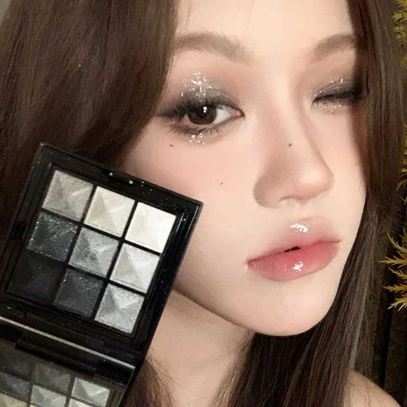 9-color full flash eye shadow palette black gray silver shimmer smoke punk eye shadow palette makeup halloween eye shadow pigmentW241212