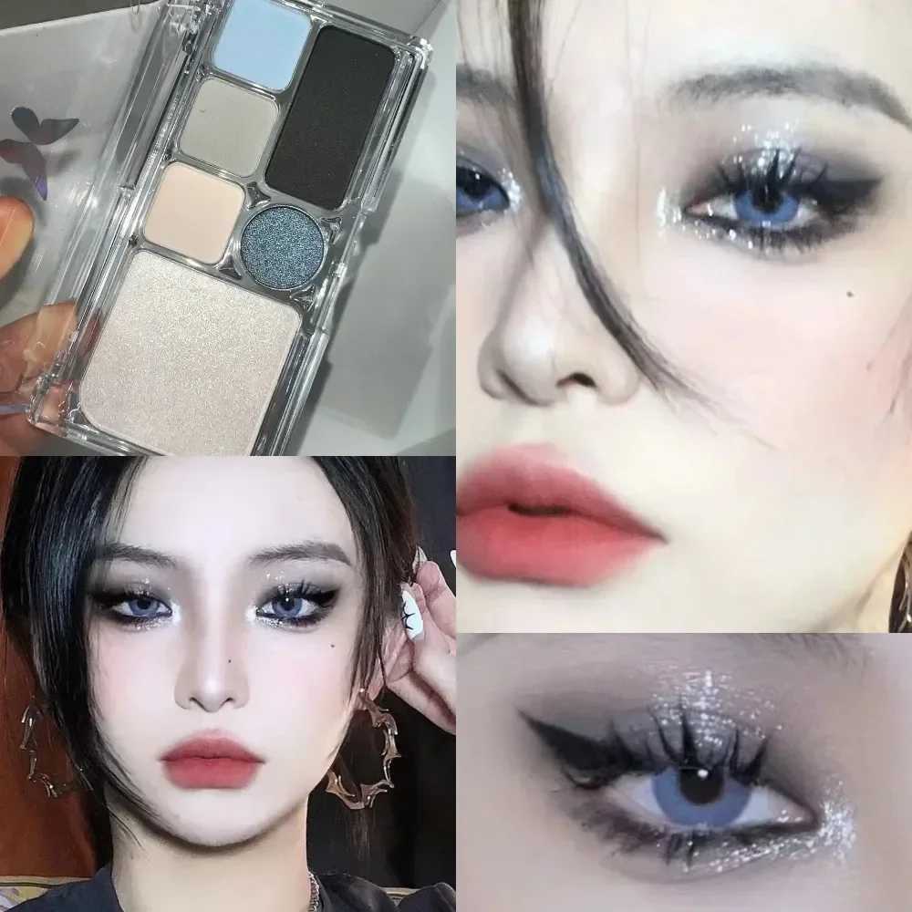 6 Colors Eye Shadow Palette Punk Smoky Black Glitter ly Eyeshadow Palette Korean Shiny Blue Eyeshadow Contour B MakeupW241212