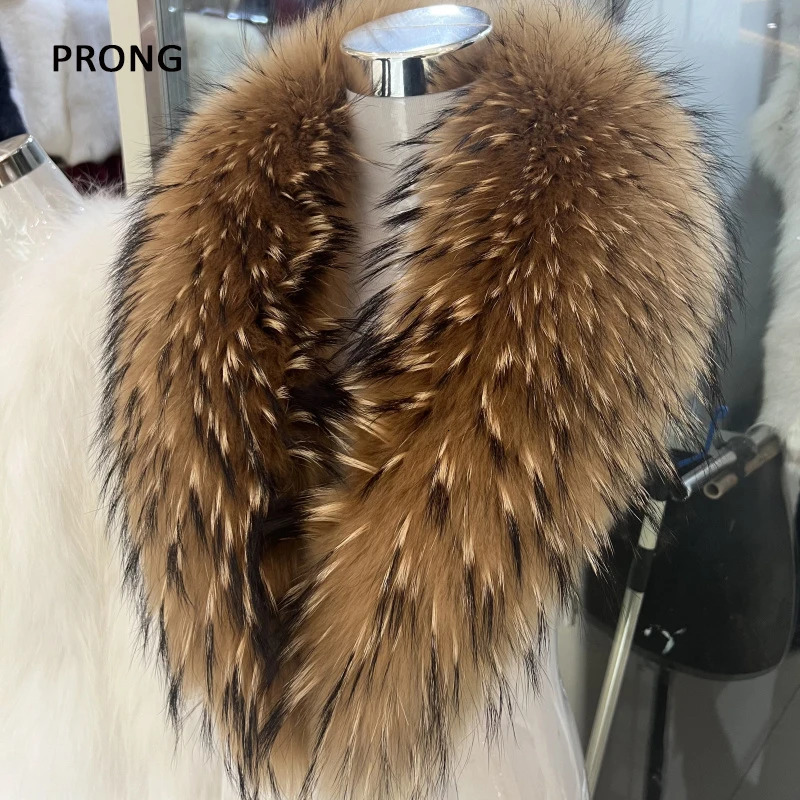 Natural Raccoon Fur Collar Real Fur Scarf Women Winter Neck Warmer Fur Shawl Wraps Scarves Men Coat Jacket Furry Collars 241212