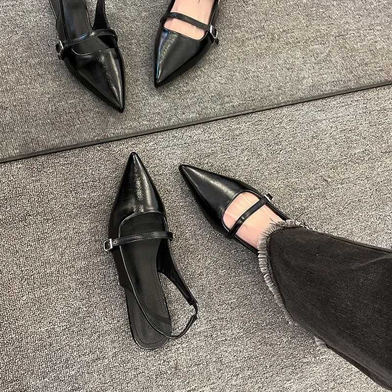 French flat black toe sandals fairy womens shoes 2025 Chinese New Year summer point diamond temperature single shoes Zapatos De Mujer Y241211