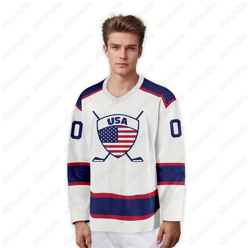 Custom Name Number Ice Hockey Jersey Personalized Embroidered USA Hockey Shirt Hockey Team Jersey 100% Stich