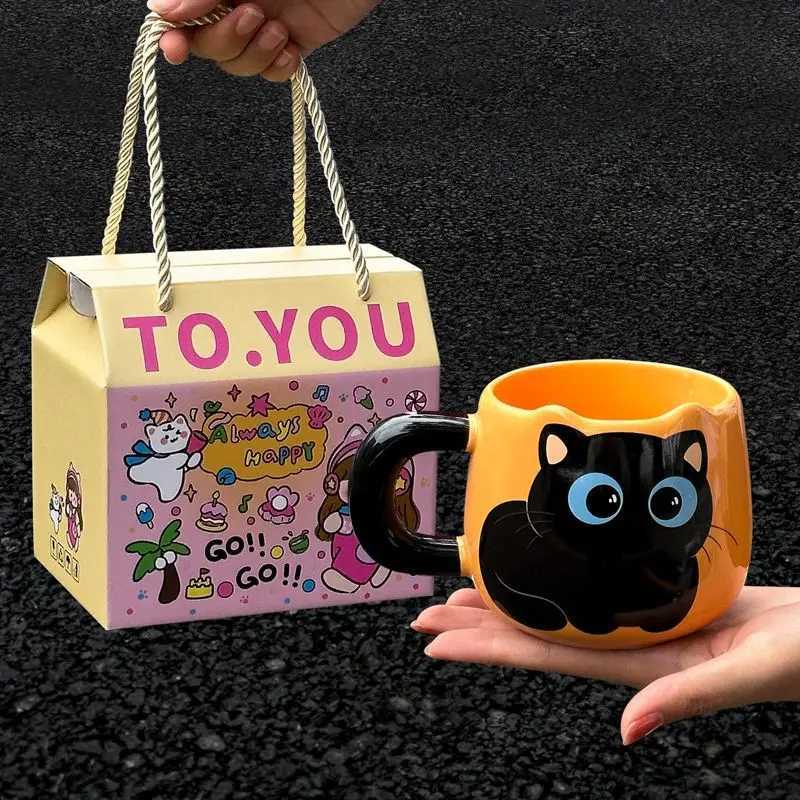 Cartoon Ceramic Cute Cat GS with Spoon Creative Cat Claw G Coffee Tea Milk Oat Cup Large Capacity Cup Fun Gift Y241211