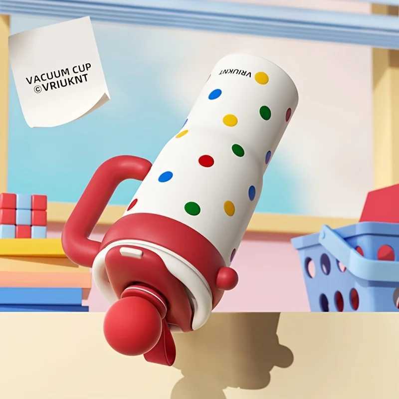 1Pc Girl Cute Stainless Steel Insulated Cup 1.2L Outdoor Travel Camping Portable Water Cup Car Cup with Handle Direct Drinking Straw Dual Use Y241211