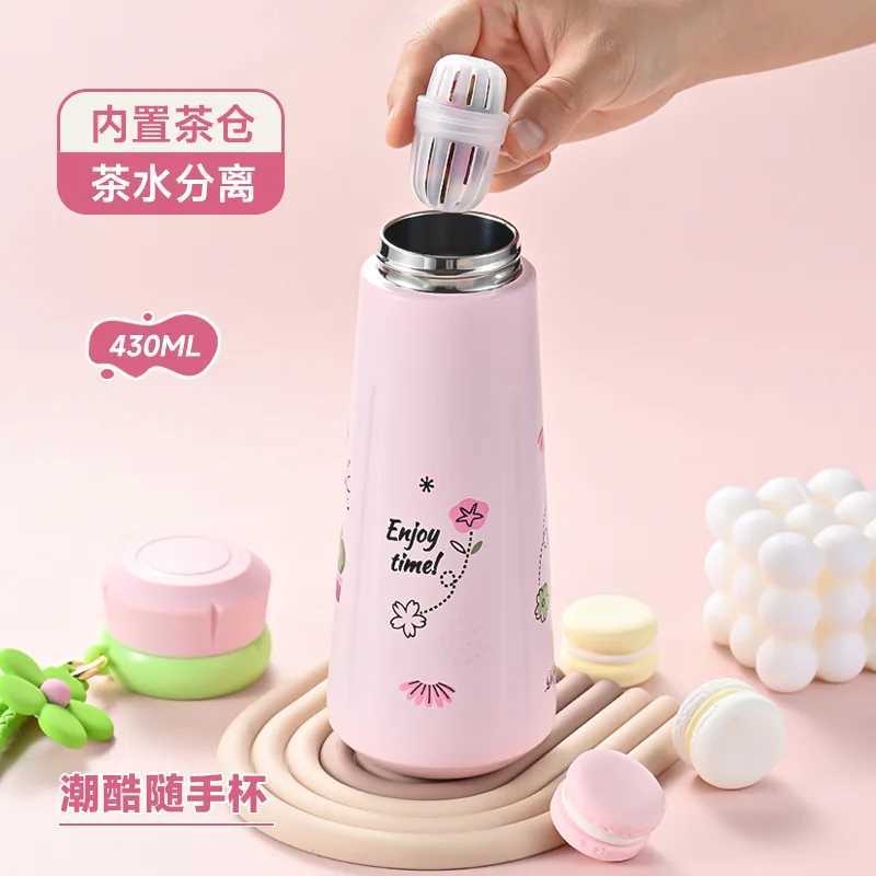 High value elegant and fashionable 316 stainless steel hot cup for girls cute outdoor flower rope cup bottle Y241211