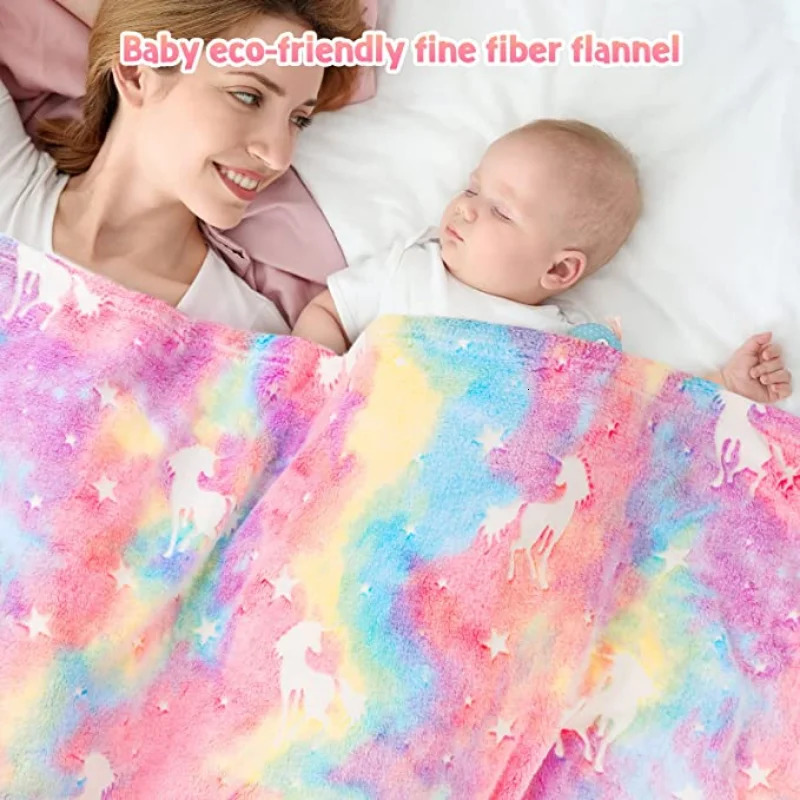 spacecra Glow in The Dark Blanket Unicorn Gift for Kid Birthday Bedroom Decor Unicorns Toys Soft Cozy Luminous Throw 241210