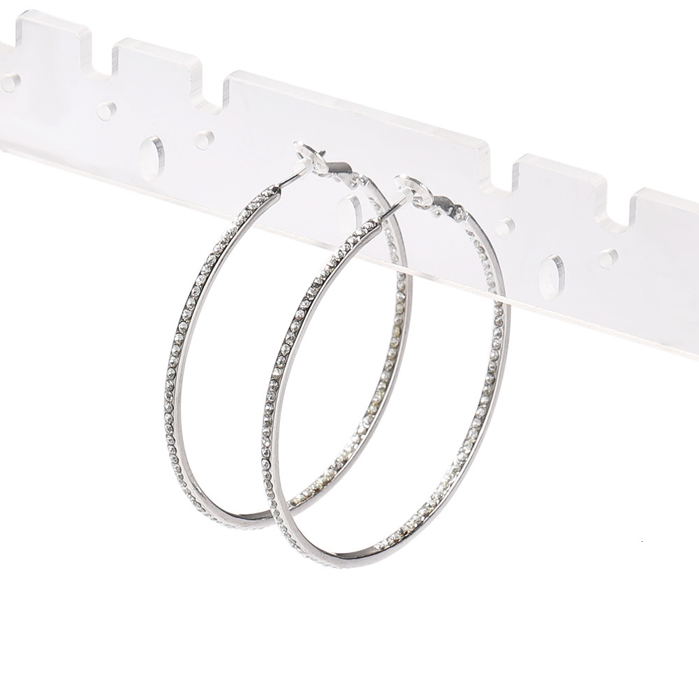 Hip Hop Ancient Big Round Hoop Huggie Earrings For Women Alloy Full Diamond Silver Color Piercing Geometric Womens Dangle Piercing Ear Rings Pendiente