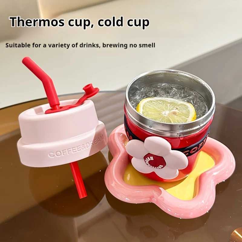 400ml stainless steel cup with silicone straw and non stick lipstick design can be closed read and relaxed without assembly Y241211
