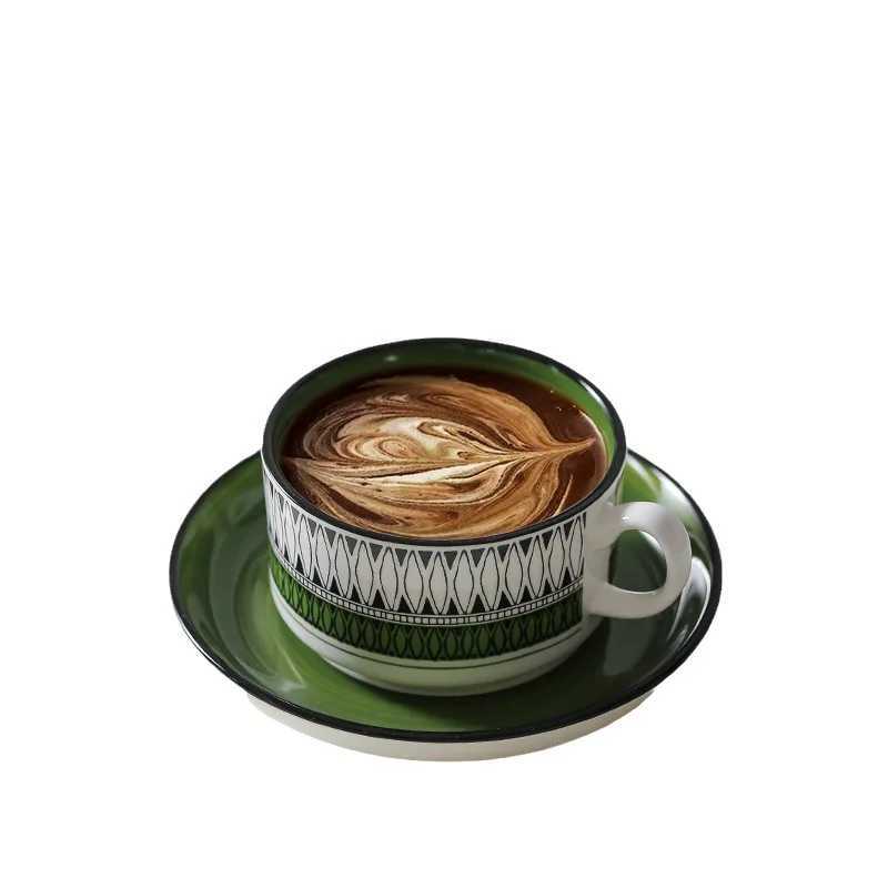 Ceramic coffee cup and sauce lamp luxurious high beauty value afternoon tea cup retro latte cup Y241211