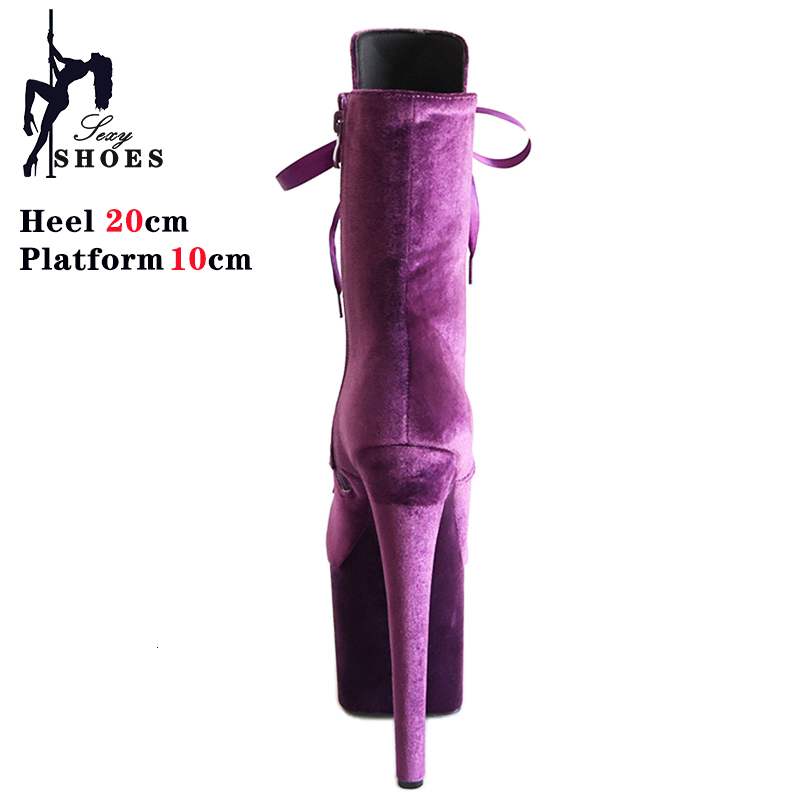 New Veet 20Cm/8In Platform Ankle Boots Exotic Pole Dance Shoes Purple Lace-Up Autumn Winter Nightclub Stripper Model Heels