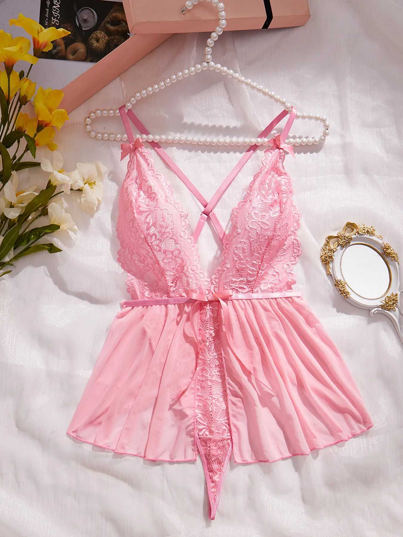2024 Sexy Lingerie Crotchless Lace Bra And Panty Underwear Set Women Lace Comes Open Bra Underwear Sexy Bodysuit Dress WomenXJ241212