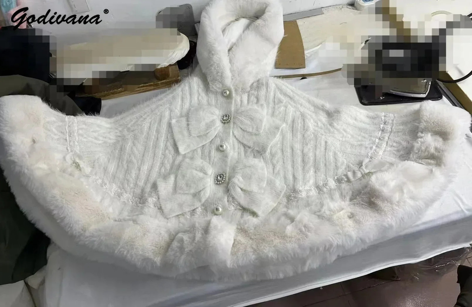 Japanese Sweet Soft Thick Womens Double layer Large Ribbon Hooded Knitted Cloak 3-Color Autumn and Winter Raincoat Warm Jacket 241212