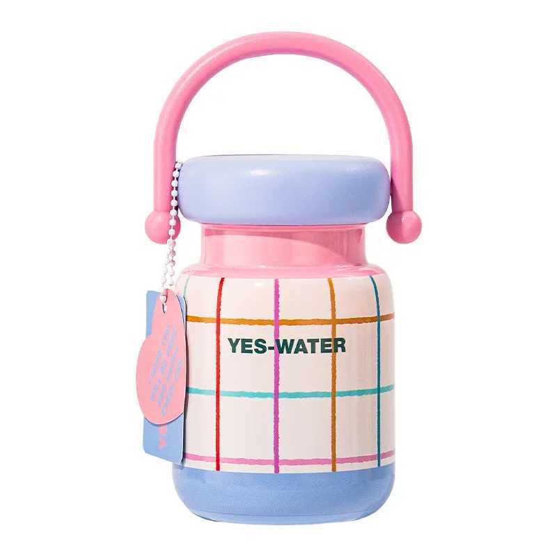Checkered Handle Accpaning Thermos Cup for WenHigh-lookingFreshStudentPortable Stainless Steel Thermos Cup Y241211