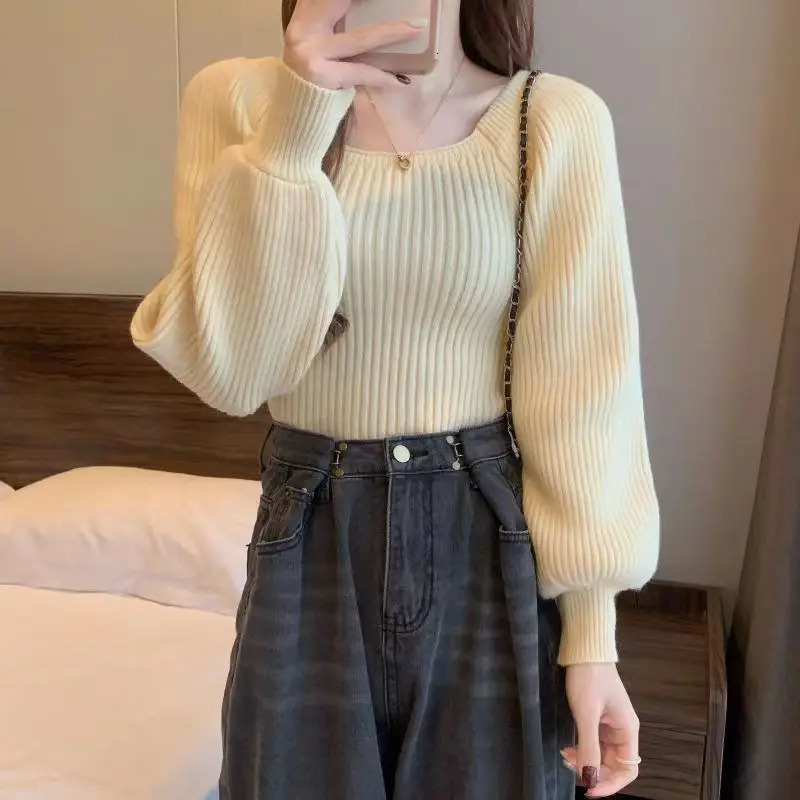 Autumn Winter Loose Women Sweaters Casual Soft Long Puff Sleeve Pullovers Jumpers Knitwear Basic Sweater For Tops y241203
