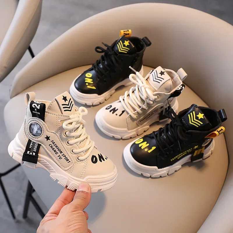 Athletic Outdoor Children High Top Sports Shoes Lace Up Side Zipper Slip on Shoes Soft Bottom Non Slip Running Hiking Shoes Kids Fashion Boots H241223