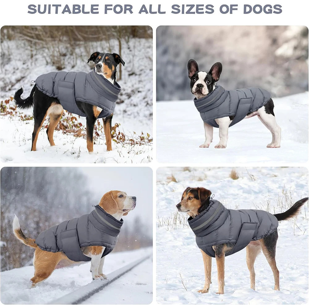 Dog Puffer Jacket Warm Winter Coat with Leash Hole Adjustable Snowsuit Waterproof Pet Apparel Reflective Clothes for Large Dogs 241212