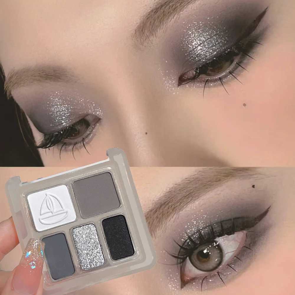 JADED Five Color Purple Pink Flash eye shadow Makeup Palette Waterproof Simple Color Shiny Silver Grey Matte Black eye shadowW241212