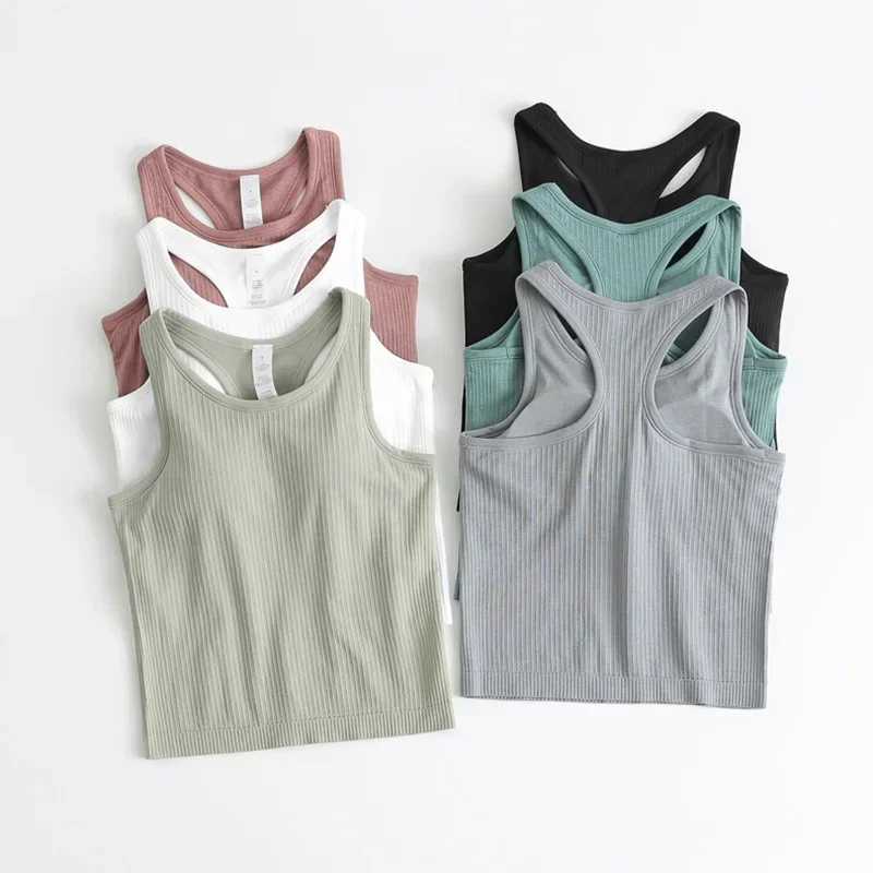 Dupe Raceack Yoga Vest Womens Fitn Sev Cami Sportswear Thin Rib Running Gym Crop Vest Built in Bra Top W241212