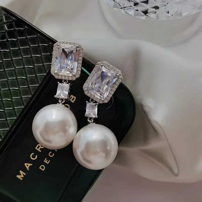 Romantic Perarl Diamond Dangle Earring 925 sterling silver Party Wedding Drop Earrings for Women Bridal Promise Jewelry Gift