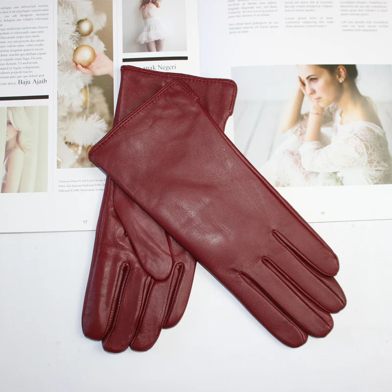 Ladies Sheepskin Gloves Classic Solid Color Versatile Leather Spring Knit Lining Cycling Driving Gloves Autumn 241212