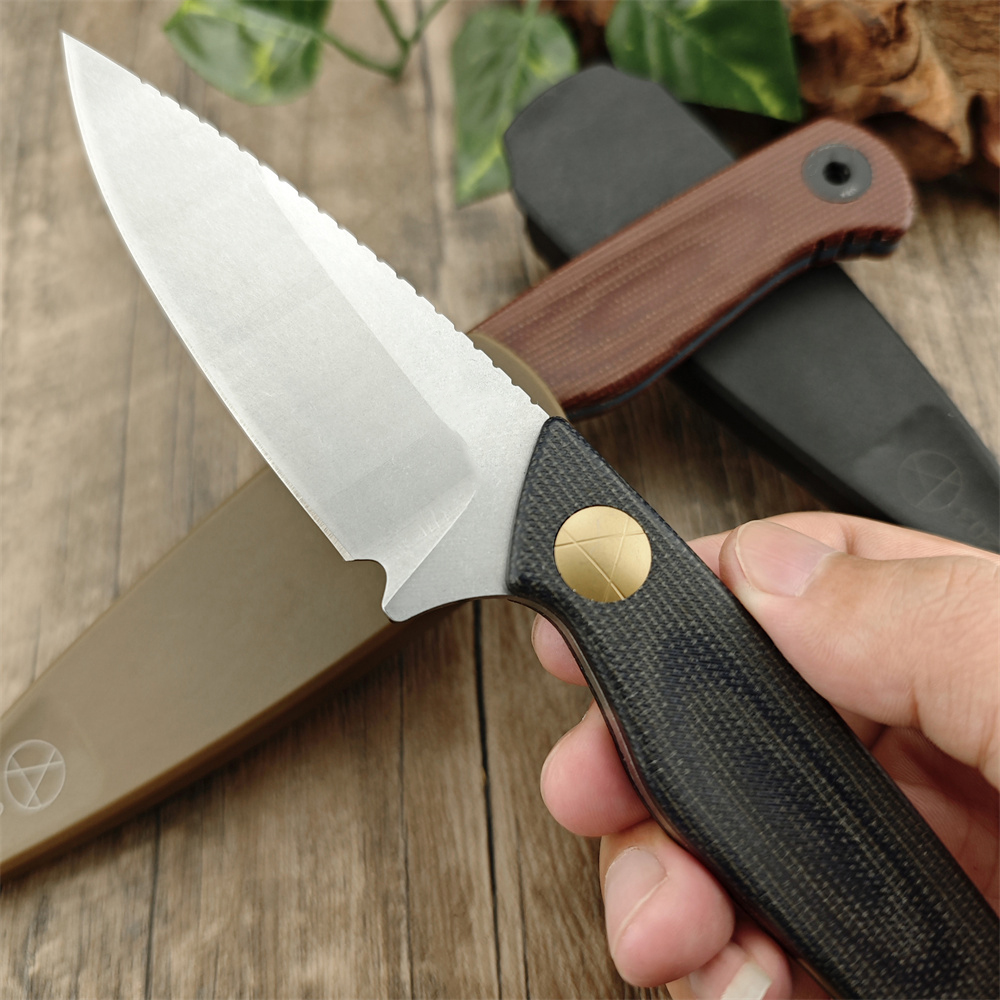 High Quality BM 203BT-01 DACIAN Jungle Tactics Fixed Blade Brown Canvas Micarta D2 Steel Easy To Carry Outdoor Hunting Hiking Pocket Knife with PIM Po