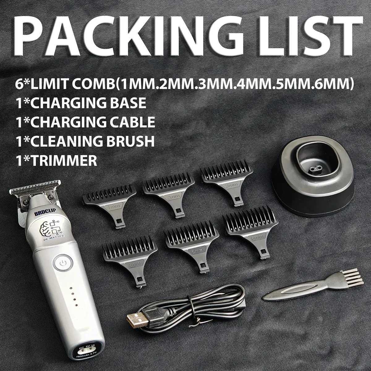 Professional Electric Hair Trimmer BRDCLIP TF-617 Mens Hair Clipper DLC Blade Zinc Alloy Body with Base Carving Machine Barber W241212