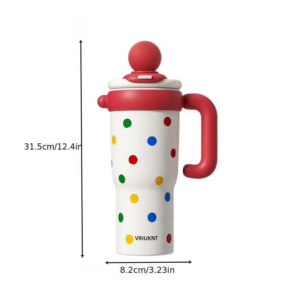 1Pc Girl Cute Stainless Steel Insulated Cup 1.2L Outdoor Travel Camping Portable Water Cup Car Cup with Handle Direct Drinking Straw Dual Use Y241211