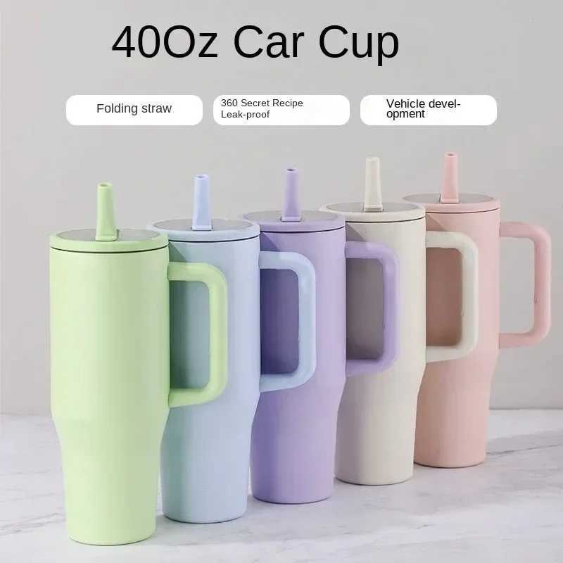 New Cross border Hot Cup 40oz Double layered Cup Leak proof Folding Slope Cover for Convenient Direct Drinking Oral Car Cup Y241211