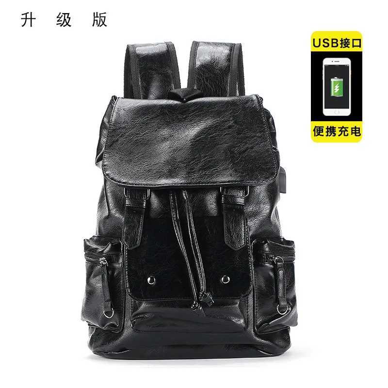 New trend mens Korean fi trend PU leather backpack large capacity European and style camouflage bag Z241212