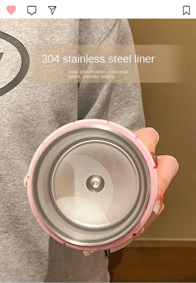 Checkered Handle Accpaning Thermos Cup for WenHigh-lookingFreshStudentPortable Stainless Steel Thermos Cup Y241211