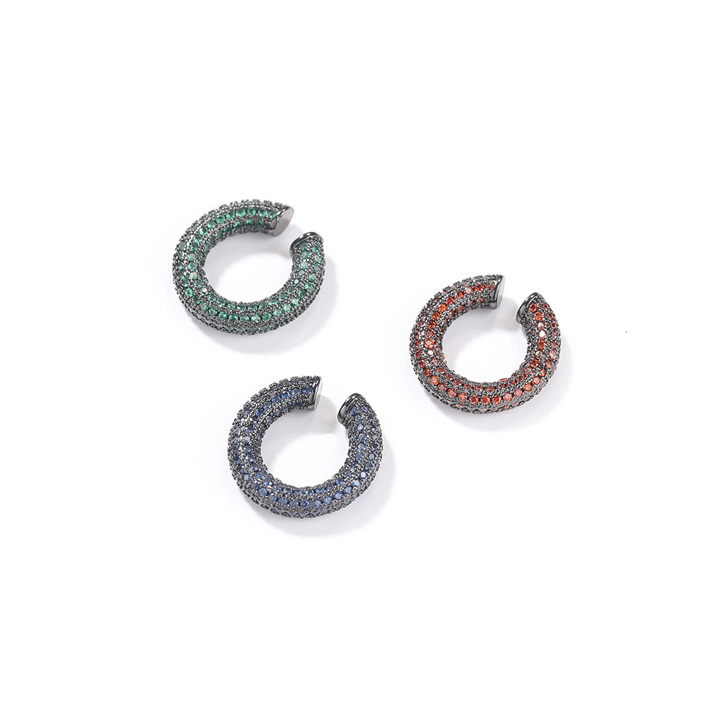 Top Quality Clip On Open Cuff Earrings For Men Green Red Black Bling Cubic Zirconia Colorful Cz Stones Ear Clips Hip-hop Ins Ear Accessories Pendiente