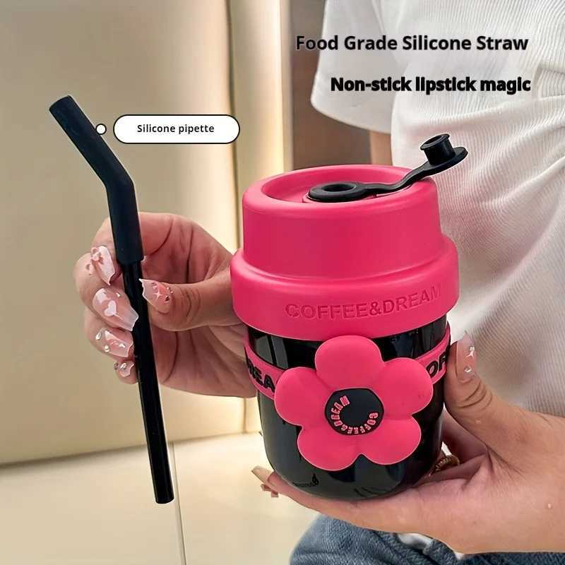 400ml stainless steel cup with silicone straw and non stick lipstick design can be closed read and relaxed without assembly Y241211