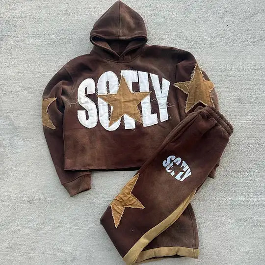 Gothic retro Harajuku star embroidered letter oversized mens and womens hoodies Y2K American hip-hop trend sports hoodies 241211