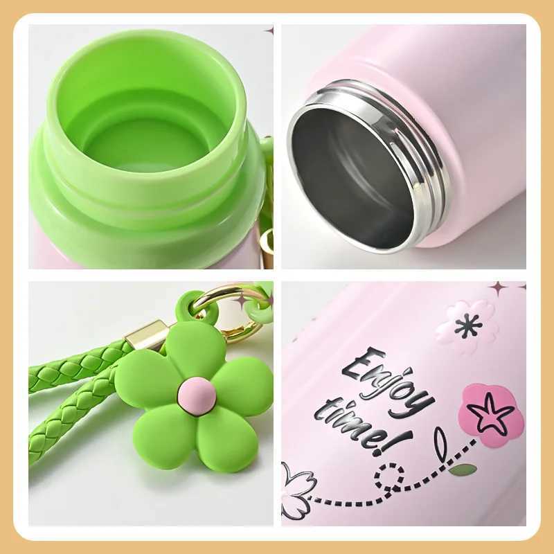 High value elegant and fashionable 316 stainless steel hot cup for girls cute outdoor flower rope cup bottle Y241211