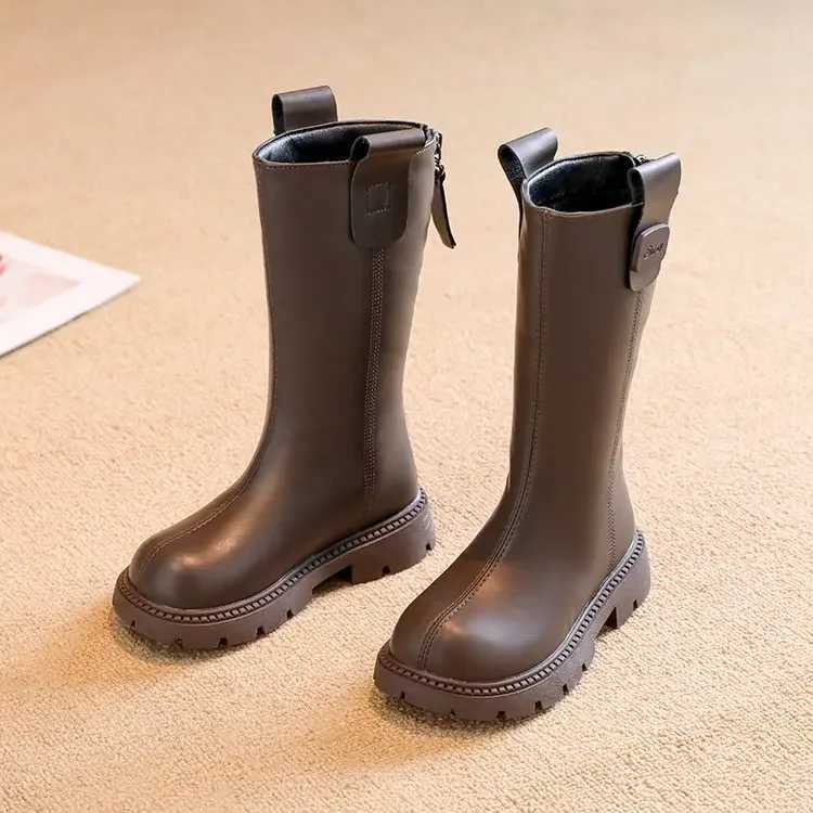 Boots Korean Version Tall Brown 2024 British Wind Riding Boots Autumn Winter Girls Black Foreign Trade New Long Boots H241212