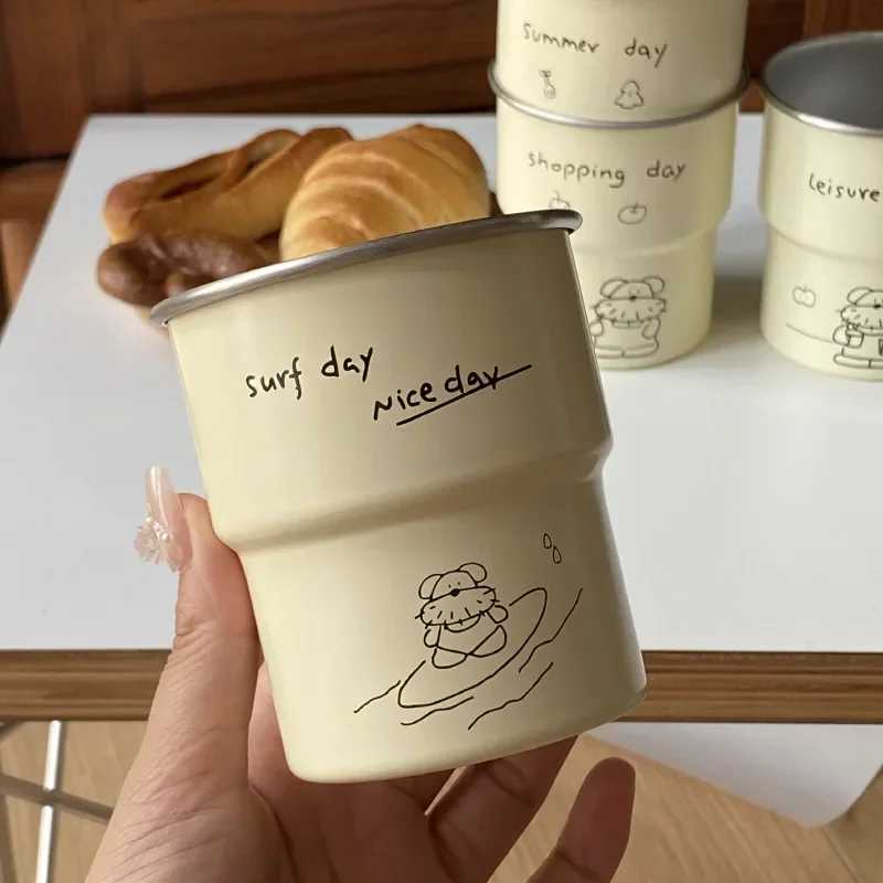 300ml coffee cup travel cup oat milk brewing cup outdoor camping stainless steel g with dog pattern beverage Y241211